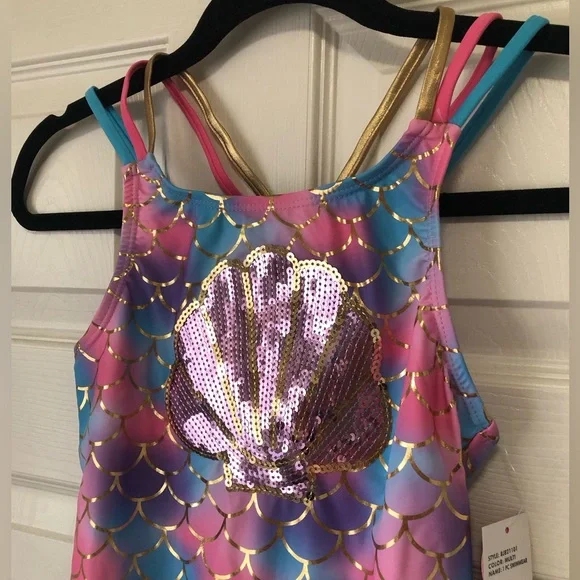 BETSEY JOHNSON Girl's Sequin Foil One-Piece Swimsuit XL (14)